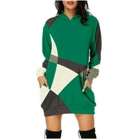 Ženska haljina haljina jesen casual bolovni blok tiskani dugi rukav duljina koljena duljina s kapuljačom Tunic Dukseri se haljina sa džepovima zelena xxl