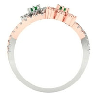 0. CT Sjajni okrugli rez simulirani smaragd 14k bijeli ružin zlato halo pasijans sa Accenting prstenom SZ 4.25