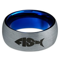 Tungsten oblik ribe tipografski prsten za muškarce za muškarce Žene Udobne cipele Plava kupola četkana siva polirana