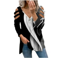 Dyegold Strappy Cold rame za žene dugih rukava V izrez na vratu Zip majice Pulover etničkog mramora za bluza tunika