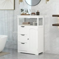 Kabinet za bijelo kupatilo, samostojeći višenamjenski ormar za skladištenje s vratima i ladicama, MDF ploča sa obojenim finišom