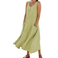 Žene plus veličina haljina spremna puna boja a-line kralježnice bez rukava bez rukava ljetna haljina sa džepovima zelena xxxl