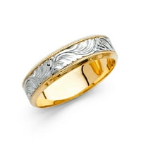 Jewels 14K Gold Okrugli kubični cirkonijski bijeli i žuti prsten Dva tonska engrave godišnjica vjenčani vend veličina 12