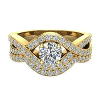 Dijamantni zaručni prstenovi za žene okrugli sjajni dijamantni prstenovi Criss Cross isprepleteni 14k zlato 1. Carat
