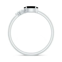 Ovalni rez crni na prstenu s dijamantnim triom za žene - CT - AAA ocjena, srebrna srebra, US 9,50