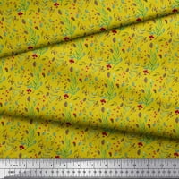 Soimoi Yellow Poly Georgette tkanine Crvene bobice i bukve lišće ispisa šivaći šivanje tkanine