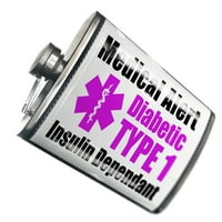 Flask Medical Alert Purple Diabetic Insulin ovisan o tipu 1