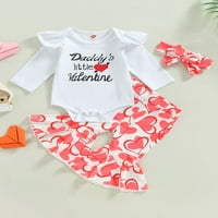 Diconna Newborn Baby Girl Odjeća za Valentinovo Zvono na dnu set pisma Otisak srca ROMPER BLARE Hlače Outfit Crvena 18 meseci