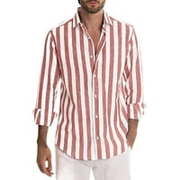 Wendunid majice za muškarce Muške modne casual prugaste kopče od kopče s dugim rukavima s dugim rukavima TOP crveni