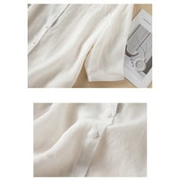 USMIXI ženski vrhovi Dressy casual vintage pamuk vez plus veličina rever gumb niz kardigan majice Ljetni kratki rukav okrugli vrat na vrhu pune bluze bijeli xxl