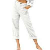Žene Casual Solid Color džepovi gumbi Elastični struk Udobne ravno hlače za žene Jeans Fall White XL