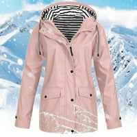 Ženske zimske kapute Solod Color Kišne jakne sa kapuljačnim dugim rukavima sa dugim rukavima Zip up crtanje sa džepovima kaputima