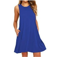 FSQJGQ Ljetne haljine Haljine za žene SOLID bez rukava Swing majica Haljine uz plažu poklopac sa džepovima labava casual haljina plavi xxl