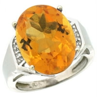 14k bijeli zlatni dijamant prirodni citrinski prsten oval 16x, veličine 10
