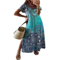 Ljetna ušteda klirence Squishhappy Women Maxi Haljine Labava haljina za odmor Cvjetni print kratkih rukava Maxi haljine Ljeto BoHo Beach Split Sandress