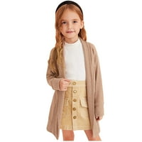 Toddler K IDS B Aby Girls Pleteni džemper s dugim rukavima Kardigan Otvoreno prednji kaputi Jesen Zima Čvrsta dugačka jakna Djevojke Dugim slojem