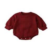 Baby Girl Knit Romper dugih rukava okrugli vrat Čvrsta boja labava bodić novorođena odjeća