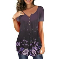 Ženske majice i bluze Purple ponude za čišćenje Žene Ljeto tiskanje kratkih rukava O-izrez Labavi majica Bluza vrhovi poklon za ženske vrhove