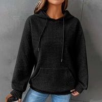 Ženski pulover zboricki kapuljač kapuljača sa kapuljačom dukseri za vrat izrez labav pleteni pulover dugih rukava, jednim rukavima s jednim rukavima s džepnim crnim xxl