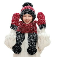 Umitay Women Winter Warm Multicolor Pleted Hat + Scarf + rukavice