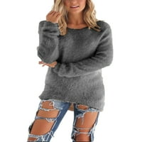 -5xl Plus Veličina Ležerne pulover Tun je za žene Visoki niski džemperi okrugli izrez Čvrsta boja dugih rukava Srednje majice za žene za žene Juniors dame