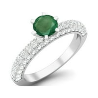 Okrugli oblik originalni zeleni smaragdni naglasak u srebrnim ženskim vjenčanim prstenom