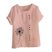 Olyvenn ženski trendy gumbi pamučne majice Prodaja Vintage odjeća modni ljetni kratki rukav maselinski grafički vrhovi košulja za vrat plus veličina labava bluza ružičasta 14