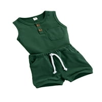 Carolilly Baby ljetne odjeće, pamučni vrhovi čvrstog u boji sa džepom + kratke hlače, 0-3Y