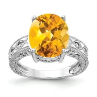 Čvrsta 14k bijelo zlato 12x ovalni citrinski žuti studeni Gemstone Checker vs Diamond Angažman Veličina prstena