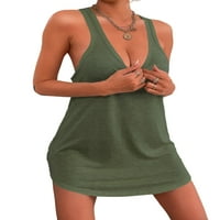 Ženske kratke haljine bez rezervnih rezervnih tanka Čvrsta boja Mini ženska majica ulica Tunic Army Green S