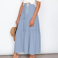 Ženska maxi suknja, suknje za žene trendi ljeto, modne čvrste casual ruched ruffles elastične strukove suknje svijetlo plave s