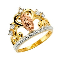 Jewels Lux14k Gold Gospa od GUADALUPE Djevica Mary Crown Kubični cirkonijski CZ Veličina modne obljetnice 6,5
