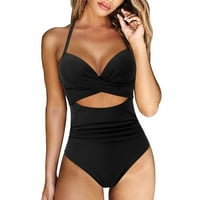 Jedan kupaći kostim za žene kupaći odijelo Zavijanje prednjeg izreza Podesivi kaiševi ruširani komič kopari za gumicu Push up podstavljeni bikini set crni, l