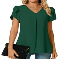 Hait Ladies majica Petal-rukav tunik bluza s kratkim rukavima Šifon na vrhu Ljetna majica Holiday V izrez Tee Green 3xl