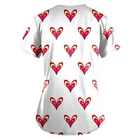 Košulje s dugim rukavima za žene, žene dugih rukava, žene Moda Valentinovo ispisuje V-izrez na plaškom kratkih rukava s džepovima Fragarn