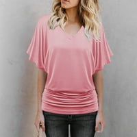 Dressy vrhovi za žene Fit Fashion Summer Ruyve Ležerne prilike od punog majica za bluze Ladies Top Pink 5xl
