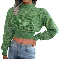 Dukseri za žensko odobrenje plus veličine Ženska modna casual šareni dugi rukav s ramenim pletenim pletenim džemper-džemper-džemper-pukovnice