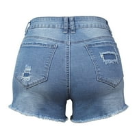 Huaai Womens Jeans High Scaped Baggy Jean Slim Hole Short Gant sa džepom Ljetna casual labava kratka svijetla plava s