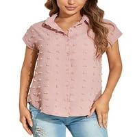 Prednjeg swalk-a Pom Pom Košulje od punog u boji Ljeto rever vrat Ležerne bluze Ladies Swiss Dots Office Tops