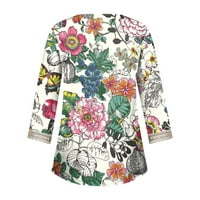 Apepal ženske majice za rukavice u obliku rukava čipka V izrez Boja blok Dressy Tops Trendy šuplje cvjetne bluze T majice Bijela 2xl
