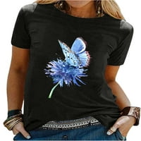 Ženske ležerne ljetne majice posade vrat kratkih rukava s kratkim rukavima labavi odmor cvjetni print radovi TEE majice bluze