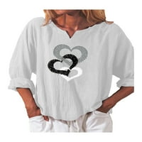Žene casual v izrez Tee Tee Dame Love Ispirana bluza dugih rukava s labavim t majicama plus veličina