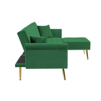 TCBosik Moderni kauč na sofu, 100 Tapacirani reverzibilni futons kauč sa pomičnim osmanskom i noktima za dnevni boravak, spavaću sobu, zelenu