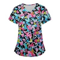 Ženski bluze s grafičkim grafikom V-izrez Bluza Radna odjeća Žene kratki rukav Tee ljetni vrhovi crveni XL