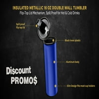 Metallic OZ Dvostruki zidni tumbler - Flip-Top poklopac mehanizam, prosipansko - topla ili hladna pića - plastična unutrašnjost, aluminijumska vanjska dizajna - plava - pakovanje