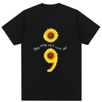 Semikolon suncokreta širenje mentalne zdravstvene svesti Mjesec majica Žene Ležerne prilike, okrugli vrat Jednostavna ulica Ženska odjeća