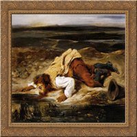 Smrtno ranjeni brigand utapao je svoju žičanu zlatnu ukrašenu drvenu ugrađen platnenu umjetnost Delacroix, Eugene