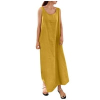 Clearsance Ljetne haljine za žene okrugli dekolte Čvrsti a-line Dužina gležnja Lagana haljina bez rukava žuta 2xl
