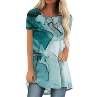Ženska labava ljuljačka vrhova Clearsy Trendy cvjetni patchwork tees odjeća Ljeto kratkih rukava na vrhu majica za vrata Ležerne majica Sky Blue, XXL