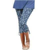 Safuny ženske joge nogavice Capri hlače jeseni visoko elastični struk opuštene cvjetne pantalone za crtanje trčanje sportskih trendi djevojčica retro plava m